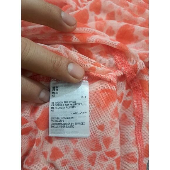 Inc Womens Medium Tulle Ruched Coral Plunge Neck Top Stretch Mesh - Picture 6 of 8